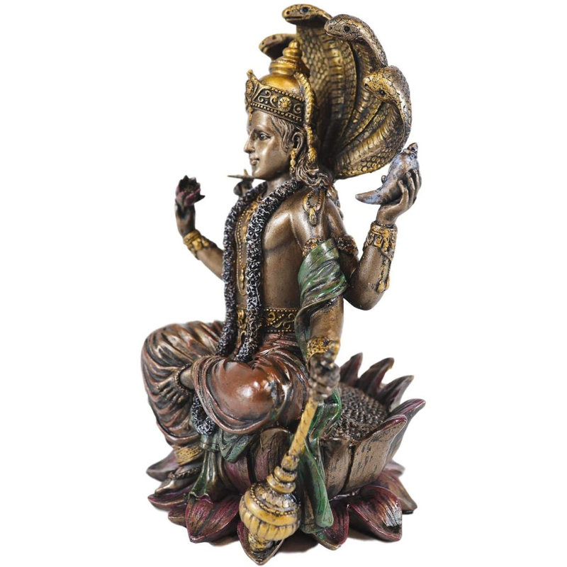 Bungalow Rose Hindu God Lord Vishnu Sitting On Cobra Heads Throne